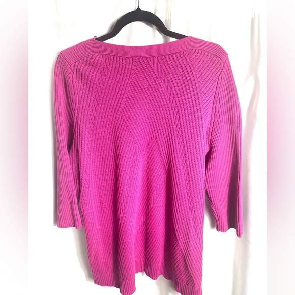 Allison Daley Plus 3X Fuchsia Ribbed Textured Knit Pullover Sweater - Picture 2 of 5